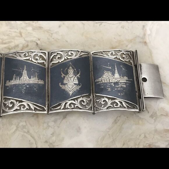 ANTIQUE SIAM 925 STERLING NIELLOWARE BRACELET - Picture 7 of 8